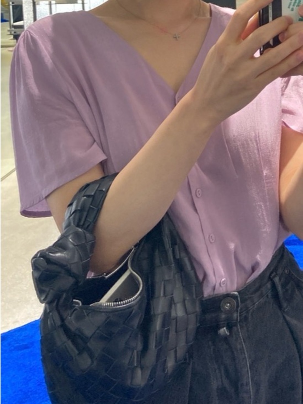 Mauve Button-Front V-Neck Blouse